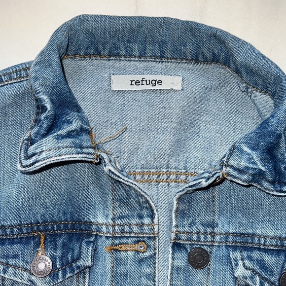 Refuge Medium Blue Denim Burton Front Cropped Jacket Size S - Picture 2 of 6